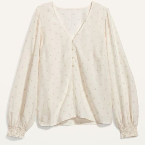 Old Navy Tops - Old Navy Women’s Long-Sleeve Loose Fit Clip-Dot Blouse Beige XXL NWT